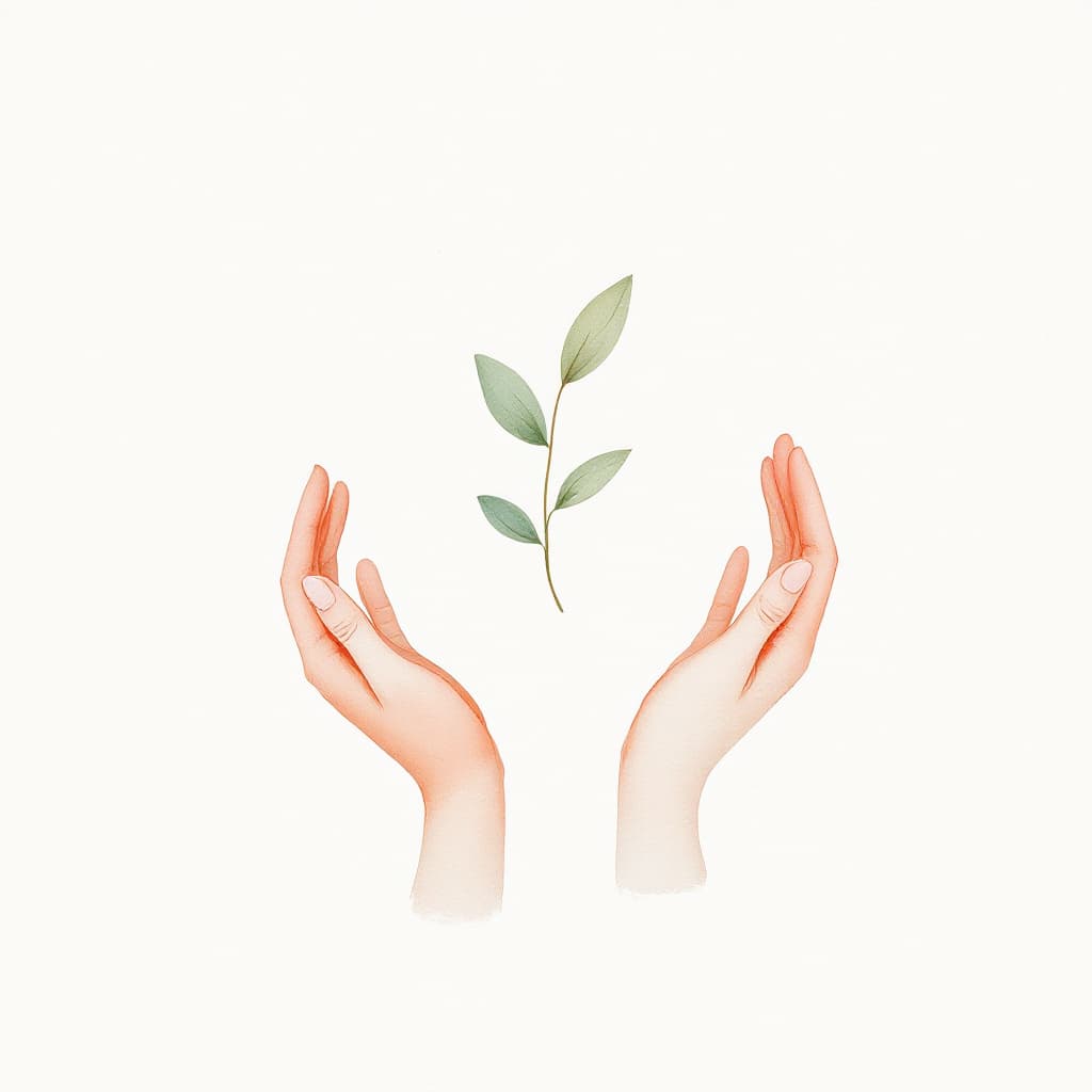 Illustration of two open hands with an olive sprig between them